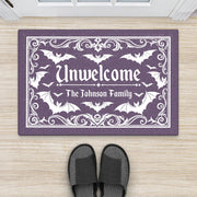 "Unwelcome" Bat Custom Halloween Doormat - Personalized Family Name Spooky Porch Mat