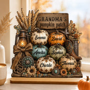 "Grandma's Pumpkin Patch" Custom Wooden Plaque - Personalized Western Leopard Pumpkin Decor Gift for Her