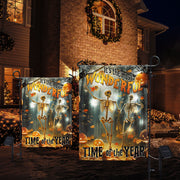 Skull Skeleton Fall Halloween Pumpkin It's The Most Wonderful Time Of The Year, Halloween Solar Led Garden Flag