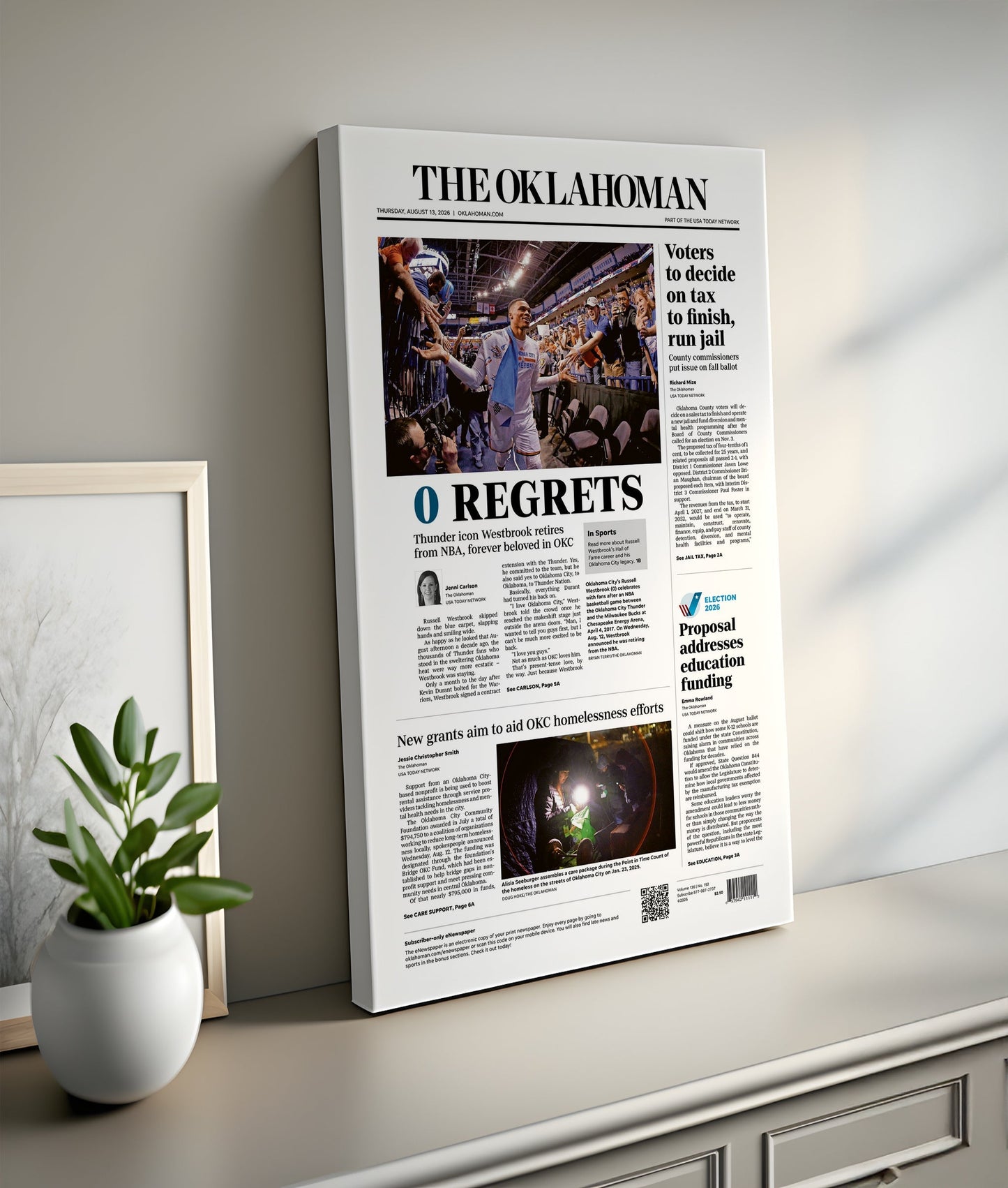 Russell Westbrook 0 Regrets Front Page Wall Art