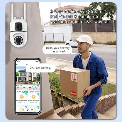 🔍🔍360° Pan & Tilt 4K Dual Lens Security Camera – Outdoor WiFi Surveillance Camera