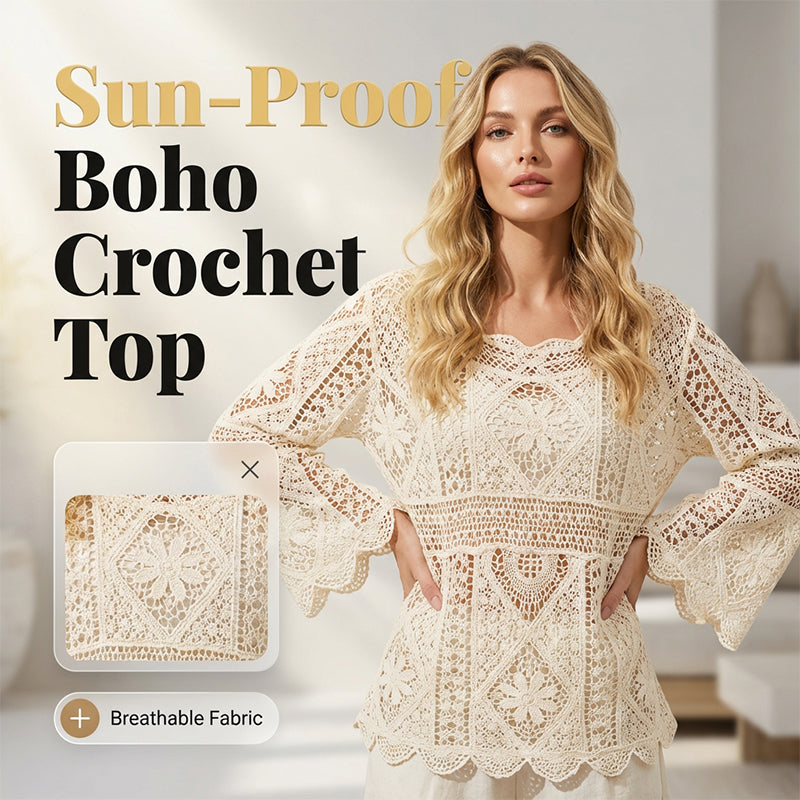 👒 🌊 Women's Vintage-Inspired Lace Cover-Up Blouse – Flare Sleeves. Bohemian Beachwear 🌸
