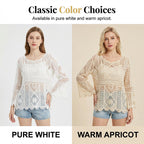 👒 🌊 Women's Vintage-Inspired Lace Cover-Up Blouse – Flare Sleeves. Bohemian Beachwear 🌸