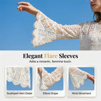 👒 🌊 Women's Vintage-Inspired Lace Cover-Up Blouse – Flare Sleeves. Bohemian Beachwear 🌸