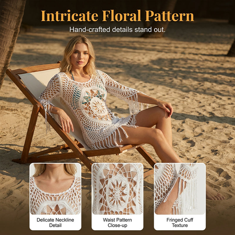 👙 NU 51% KORTING! 🌊 Boheemse gehaakte strandcover-up met kwastjes – Luchtig. soepel vallend & boho-chic – perfect voor aan het zwembad. op het strand of op zomervakantie – met verstelbare pasvorm 🧶