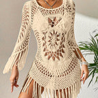 👙 NU 51% KORTING! 🌊 Boheemse gehaakte strandcover-up met kwastjes – Luchtig. soepel vallend & boho-chic – perfect voor aan het zwembad. op het strand of op zomervakantie – met verstelbare pasvorm 🧶