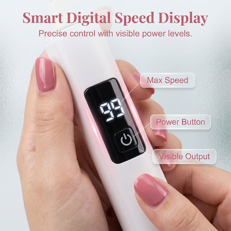 Professional Electric Nail Polisher – Smooths thick nails. 99-speed display. Multiple heads for shaping & buffing. Salon at home! 🌟💎