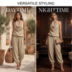 👗 50% OFF NOW! ✨ CHIC DRAPED HALTER NECK JUMPSUIT – Breathable wide-leg. elegant drape & day-to-night versatility – Effortless style for any occasion 🌙