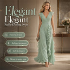 Women's V-Neck Ruffled Chiffon Maxi Dress