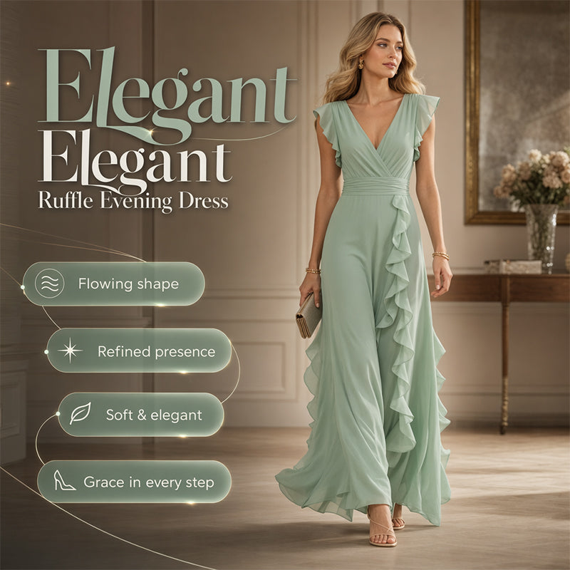 Women's V-Neck Ruffled Chiffon Maxi Dress