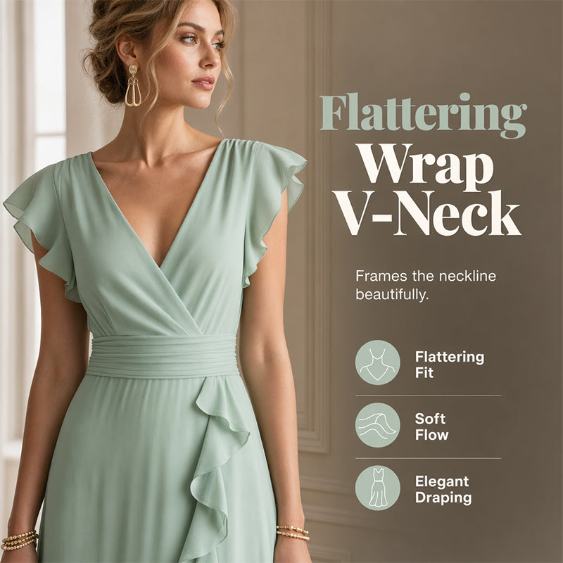 Women's V-Neck Ruffled Chiffon Maxi Dress
