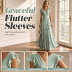 Women's V-Neck Ruffled Chiffon Maxi Dress