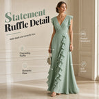 Women's V-Neck Ruffled Chiffon Maxi Dress