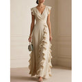 Women's V-Neck Ruffled Chiffon Maxi Dress