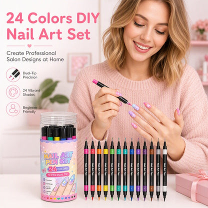 💅 LIMITED‑TIME 50% OFF! 💥 24 Colors Dual Ended Nail Art Pens Set – Creative. Salon‑Quality. Easy DIY ✨