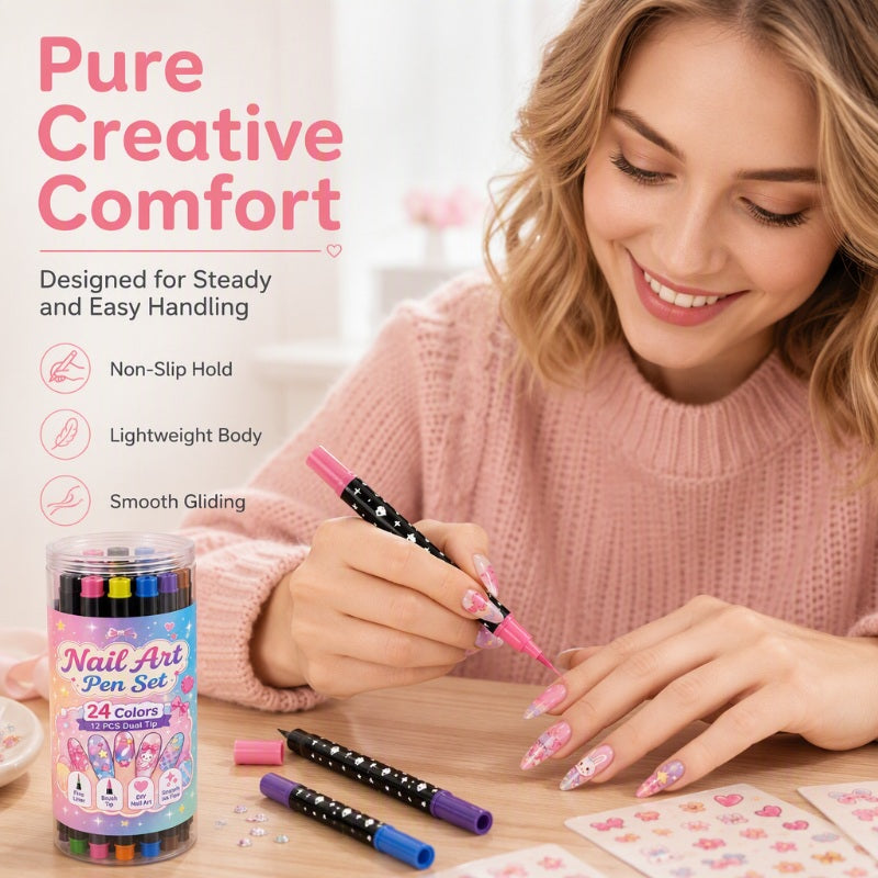 💅 LIMITED‑TIME 50% OFF! 💥 24 Colors Dual Ended Nail Art Pens Set – Creative. Salon‑Quality. Easy DIY ✨