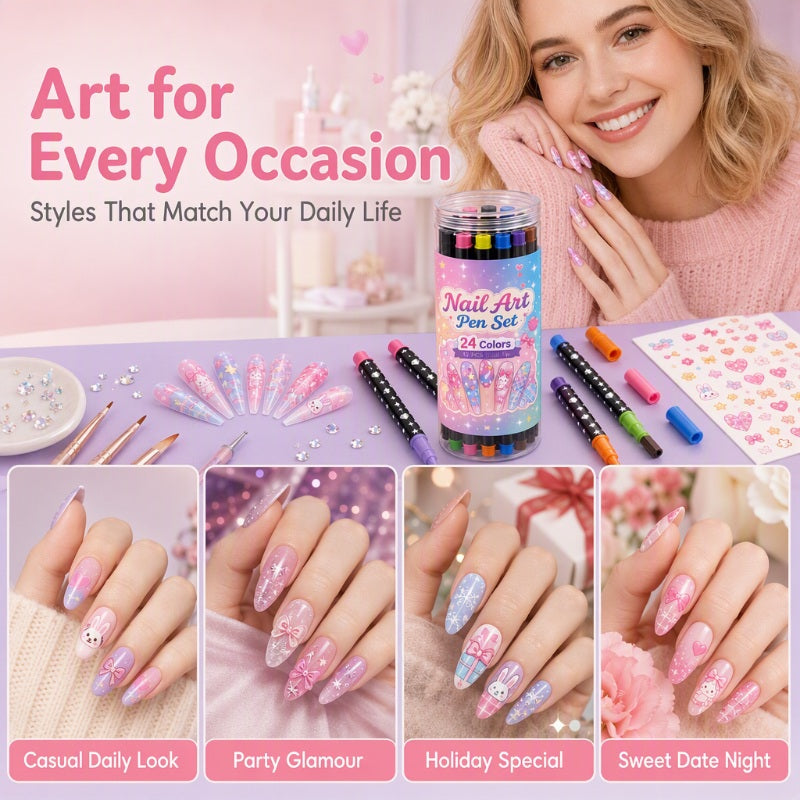 💅 LIMITED‑TIME 50% OFF! 💥 24 Colors Dual Ended Nail Art Pens Set – Creative. Salon‑Quality. Easy DIY ✨