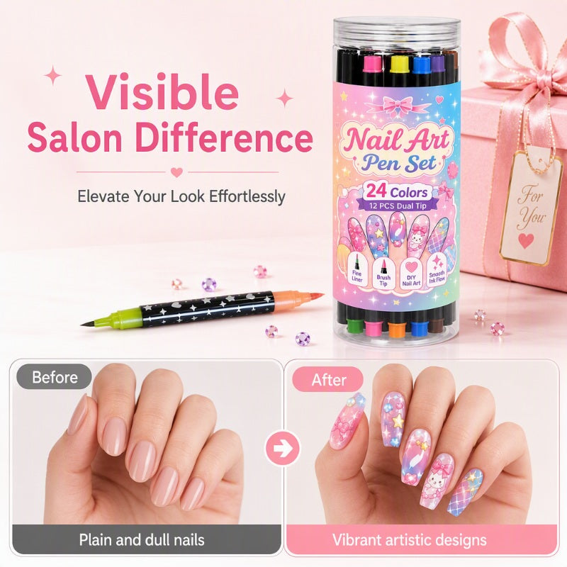 💅 LIMITED‑TIME 50% OFF! 💥 24 Colors Dual Ended Nail Art Pens Set – Creative. Salon‑Quality. Easy DIY ✨