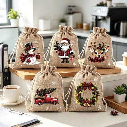 🎁 Christmas Drawstring Gift Bags – Festive Santa & Reindeer Prints. Double Drawstring Closure & Durable Fabric – Holiday Cheer in Every Gift ✨