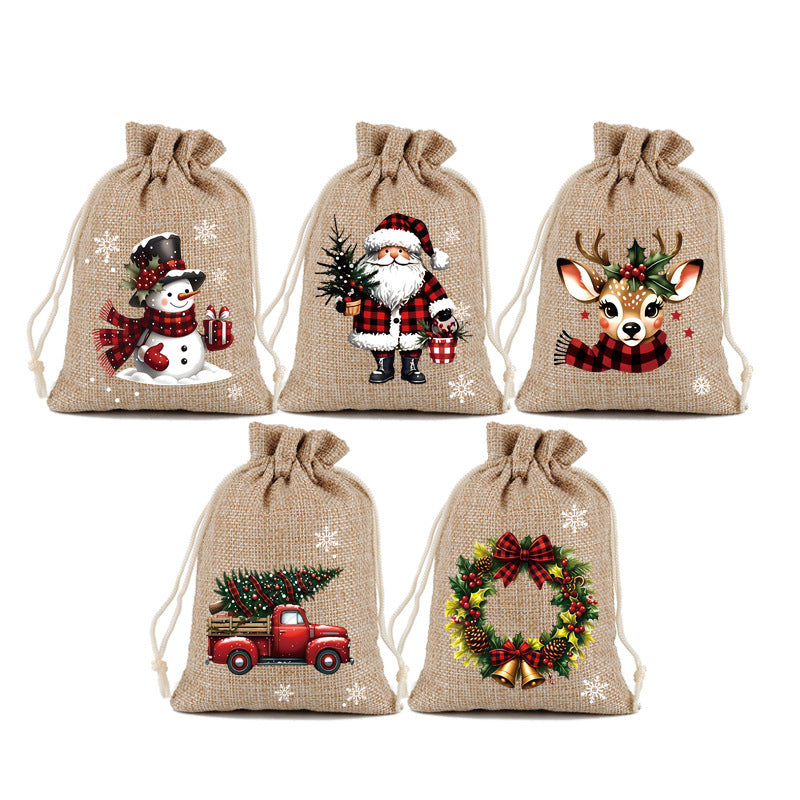 🎁 Christmas Drawstring Gift Bags – Festive Santa & Reindeer Prints. Double Drawstring Closure & Durable Fabric – Holiday Cheer in Every Gift ✨