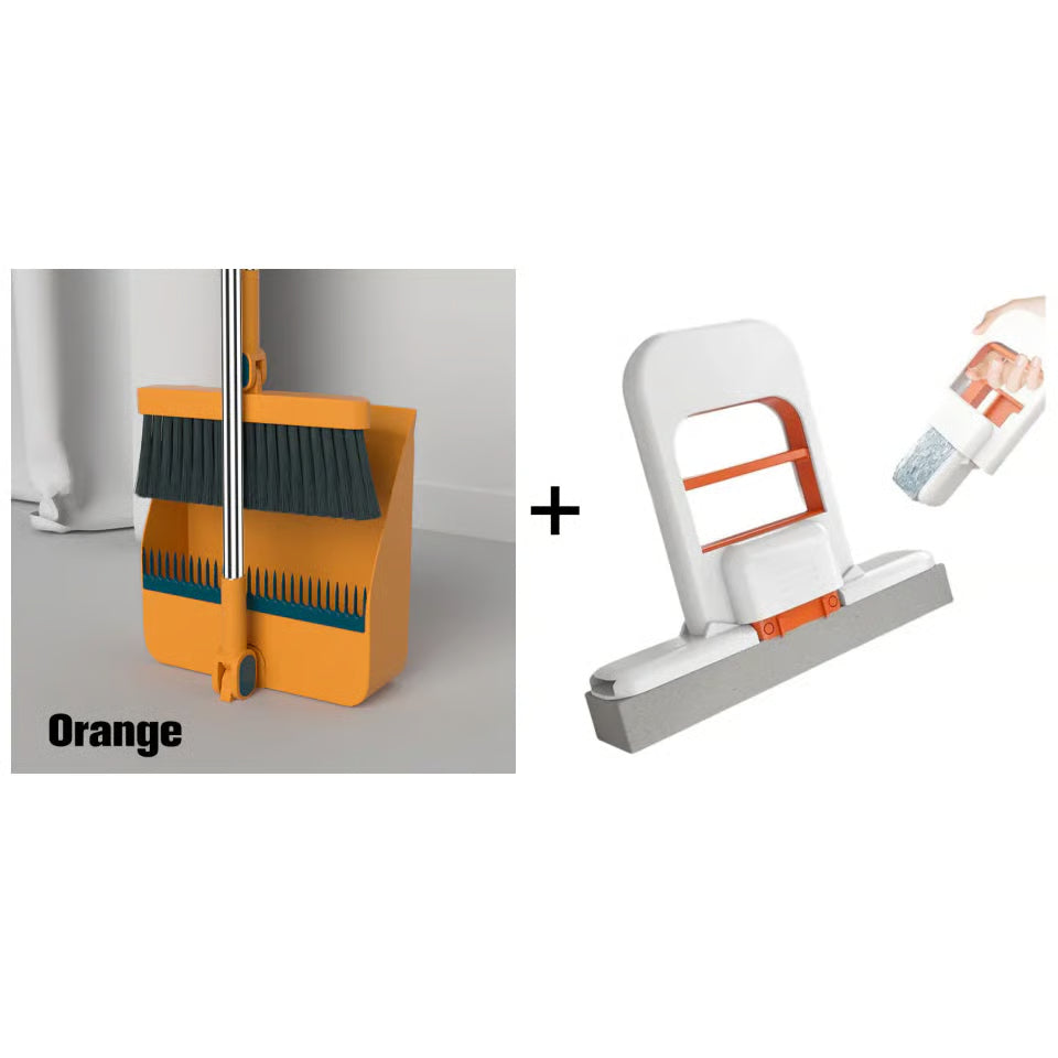 Stand-Up Dustpan Set with 180° Rotating Broom