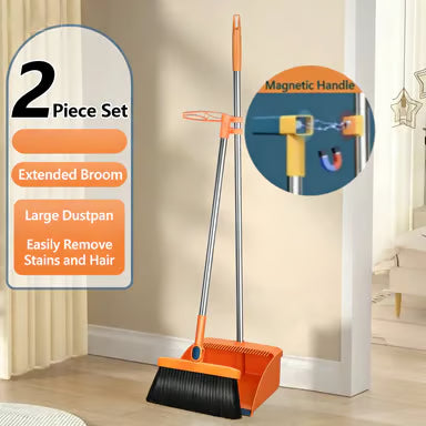 Stand-Up Dustpan Set with 180° Rotating Broom
