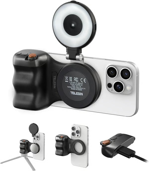 TELESIN Fun Shot Magnetic Phone Camera Grip & Magnetic Selfie Light Bundle Kit