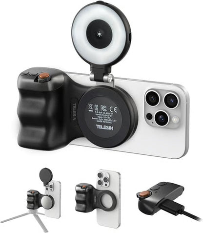 TELESIN Fun Shot Magnetic Phone Camera Grip & Magnetic Selfie Light Bundle Kit