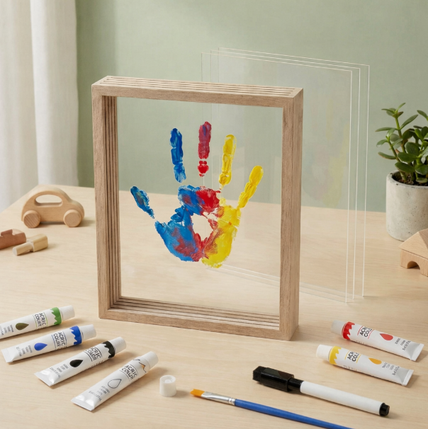 DIY Wooden Handprint Photo Frame Kit – Family Keepsake Set with Paints
